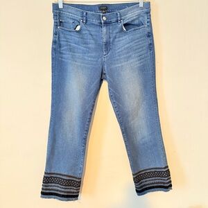 Ann Taylor Denim Cropped Jeans with Lace Embroidered Detail, Size 12